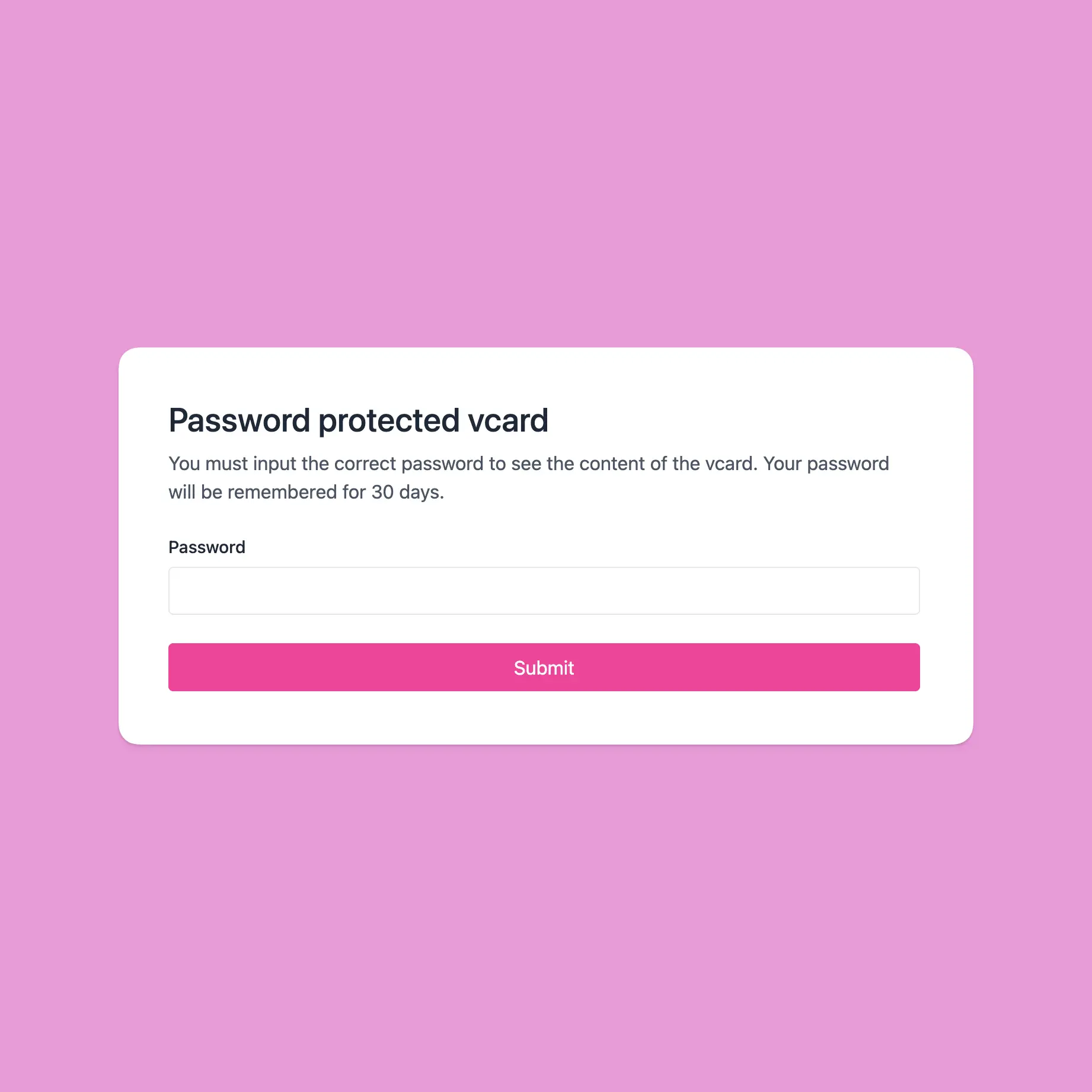 Ảnh chụp màn hình ví dụ về bảo vệ mật khẩu vcard của ứng dụng